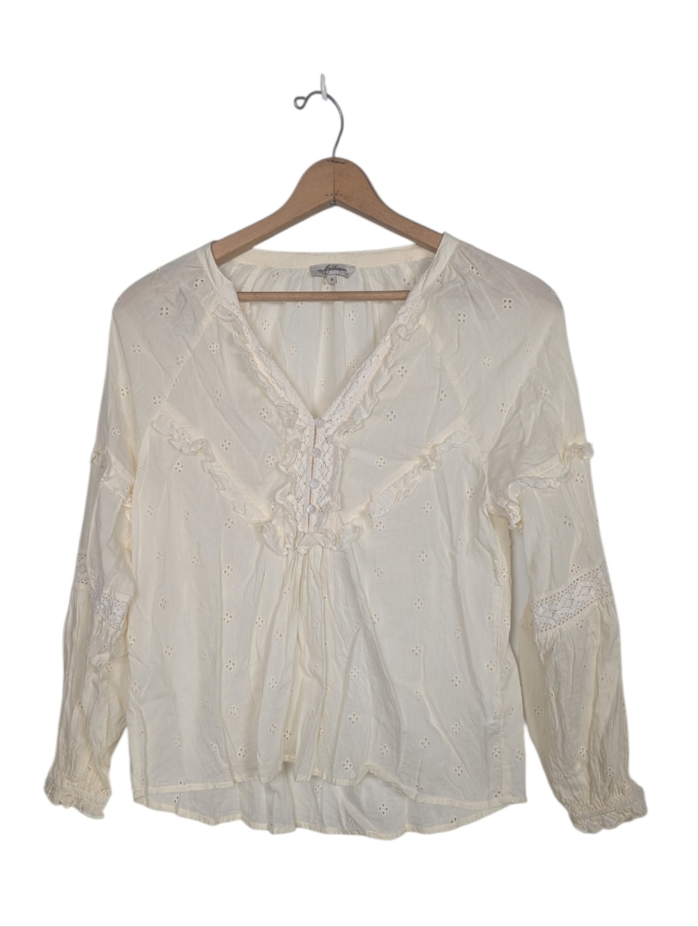 Arnhem Ruffle Eyelet Bohemian Cottagecore Prairie Lightweight Blouse Size 10